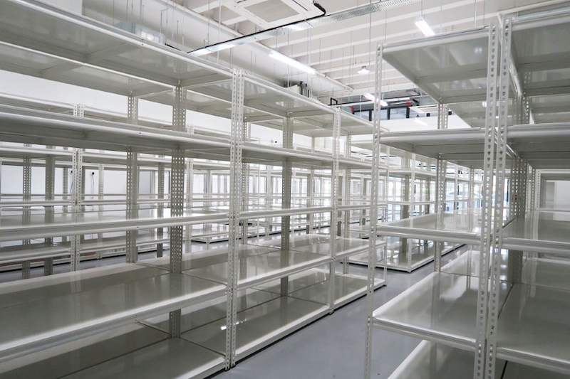 Rows of white boltless shelving across the store, shelves empty - Boltless Racking - B8 | Wong Lye Racking, Singapore Racking Manufacturer