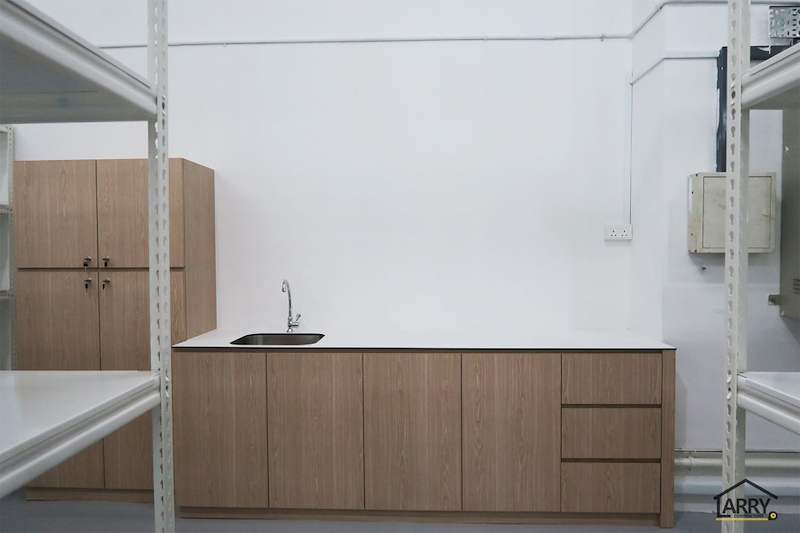 Pantry sink counter and cabinets between two boltless shelving uprights - Boltless Racking - B8 | Wong Lye Racking, Singapore Racking Manufacturer