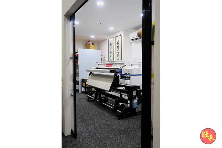 Glass door into the office room under the mezzanine, large-format printer inside - V5000 Racking - V5-13 | Wong Lye Racking, Singapore Racking Manufacturer
