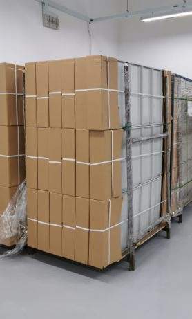 Pallet of cartons wrapped and stacked beside the shelving before stocking - Boltless Racking - B1 | Wong Lye Racking, Singapore Racking Manufacturer